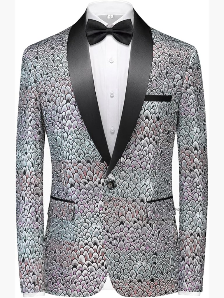 Slim Fit Blazer Metallic Thread Peacock Pattern Formal Party Jacket